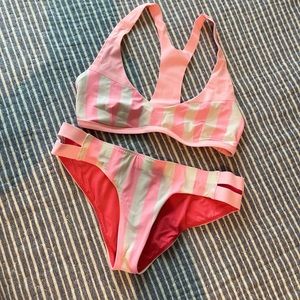 New Lululemon Pink White Stipe Swim Bikini Size 4